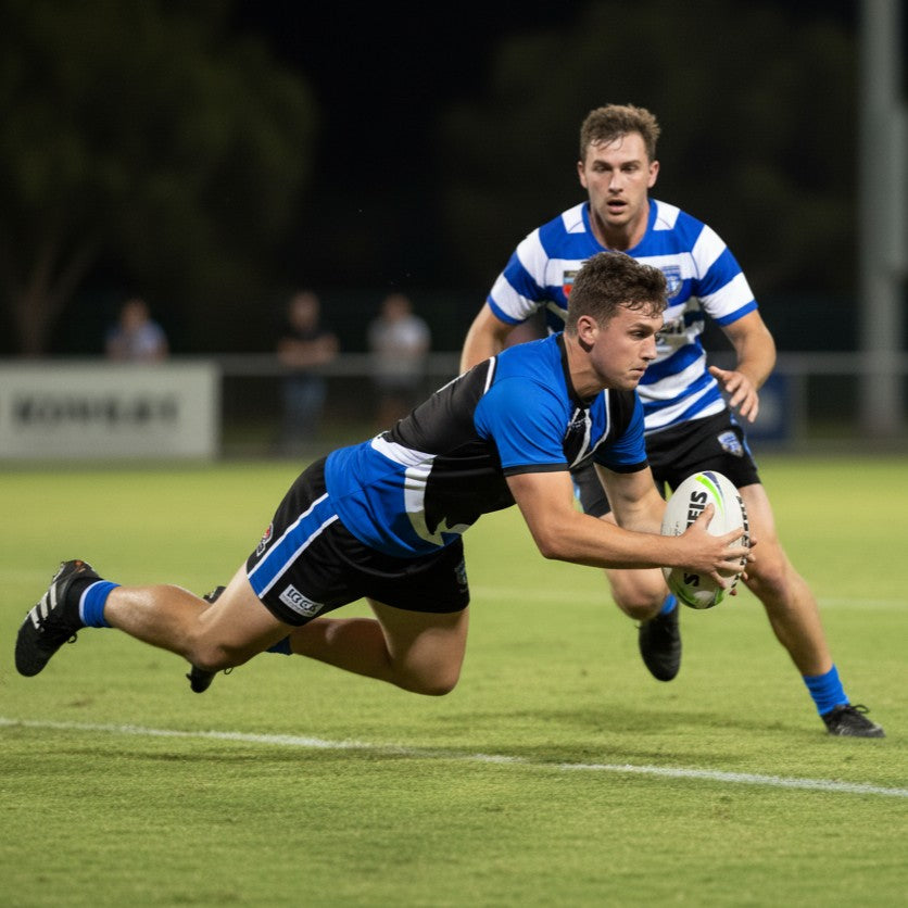 Rugby player scoring trying in 928 jersey - custom teamwear