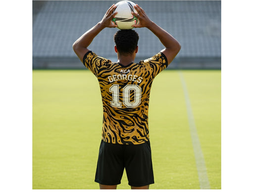Person wearing a leopard print soccer jersey 157 - custom teamwear