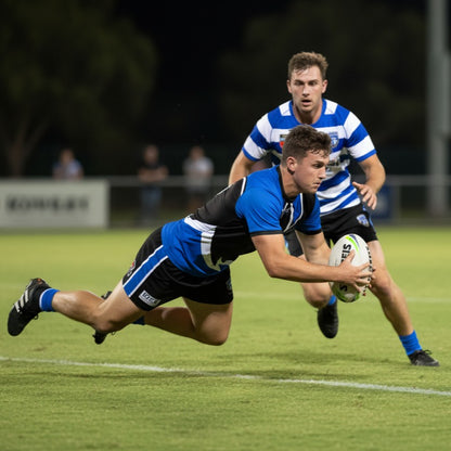 Rugby player scoring trying in 928 jersey - custom teamwear