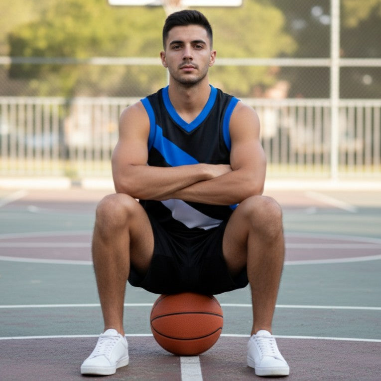 Man in black and blue basketball jersey-custom teamwear