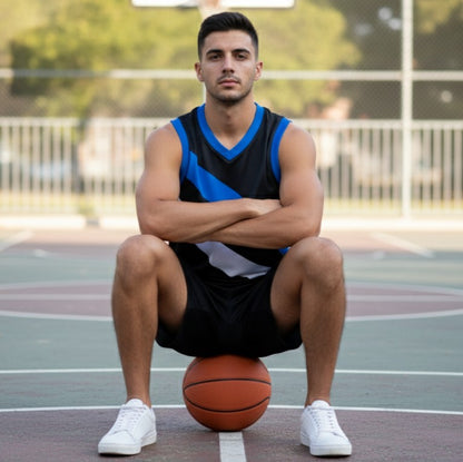 Man in black and blue basketball jersey-custom teamwear